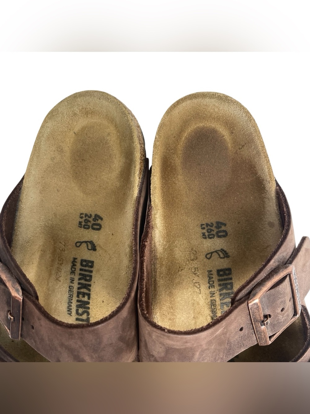 Birkenstock Sandals Double Strap Arizona Brown Leather Men 7-7.5 Women 9-9.5 - Picture 4 of 14